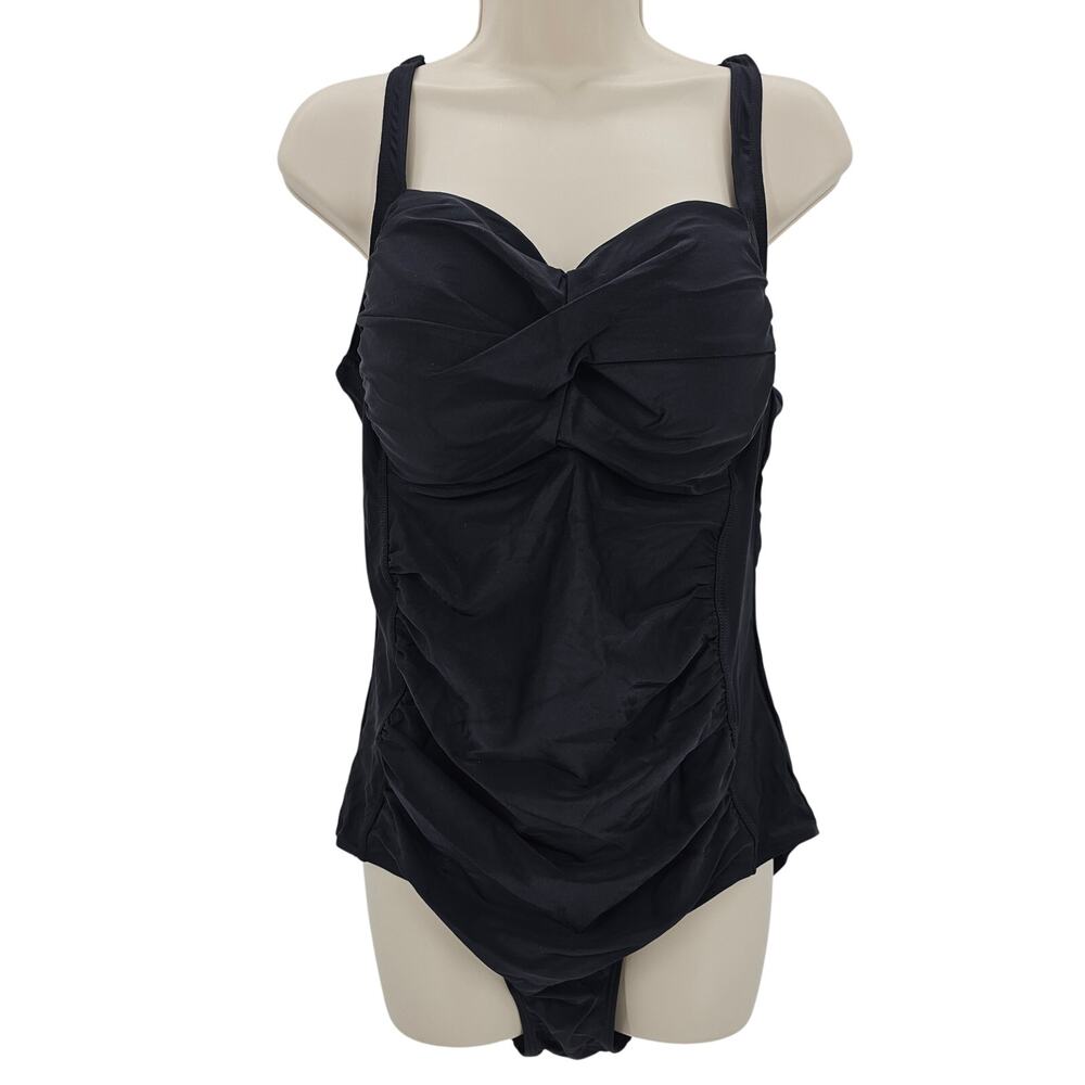 Itzel Womans size XXXL Rushed Twist Front Retro One Piece Swimsuit Black NWOT